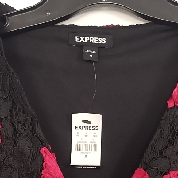 Express Red and Black Lace Floral Bodysuit - Picture 2 of 15
